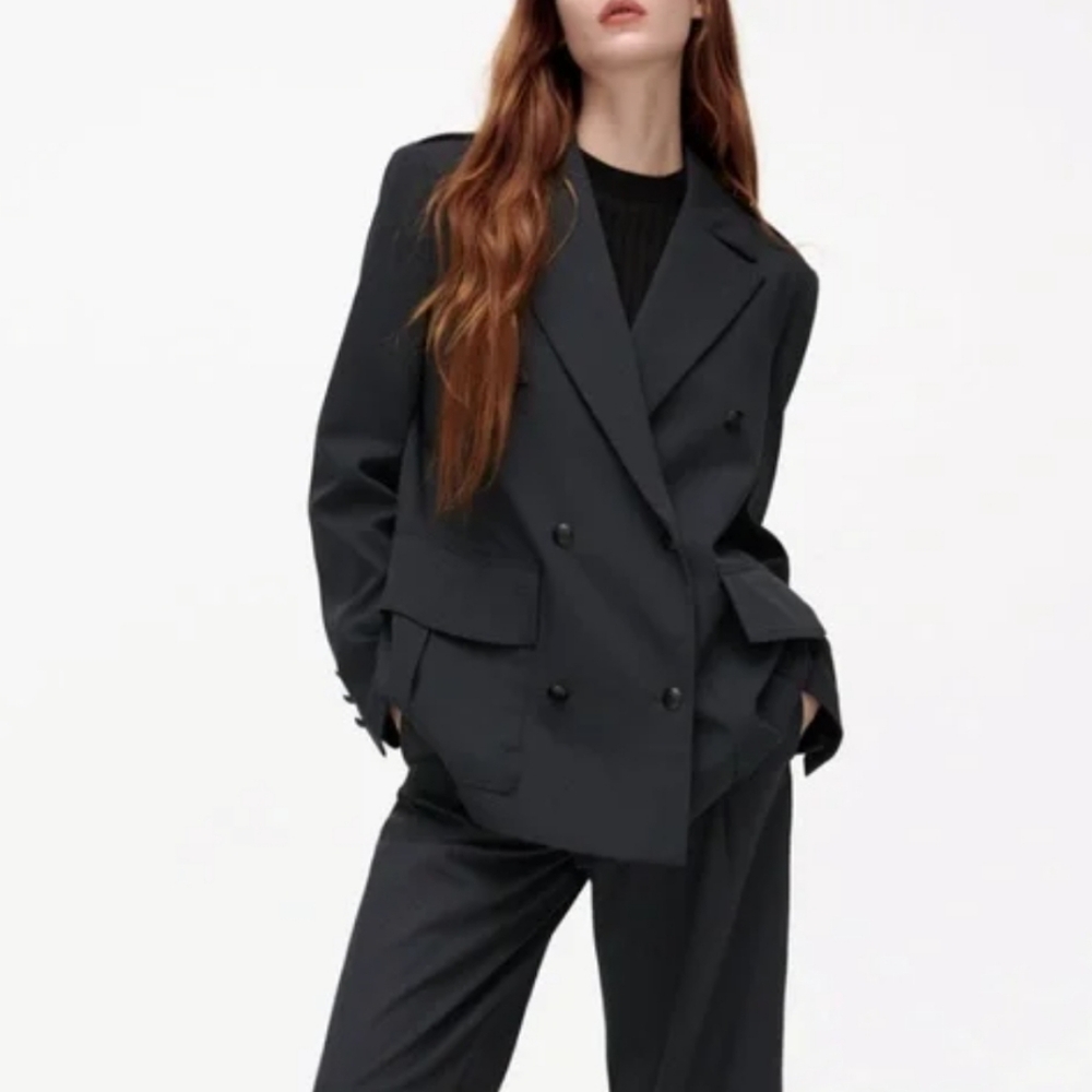 HUGO BOSS CASHMERE DOUBLE BREASTED CHARCOAL GRAY SPORT COAT BLAZER